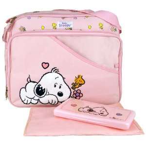  Baby Snoopy Large Pink Diaper Bag + Wipe Case Baby
