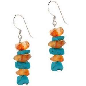   Genuine Carnelian & Reconstituted Turquoise Chip Earrings Jewelry