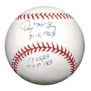 Denny McLain Autographed Baseball with CY 68/69 and MVP 1968 