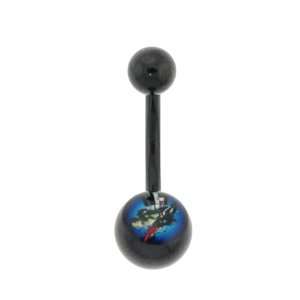 Genuine Ed Hardy Anodized Black Belly Ring   Wolf with Hat 