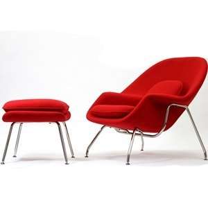  Eero Saarinen Style Womb Chair and Ottoman Set in Red 