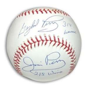 Gaylord Perry and Jim Perry Autographed/Hand Signed MLB Baseball with 