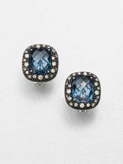 David Yurman   Diamond Accented Blue Topaz Button Earrings