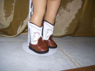Western Brown White Cowgirl Boots Fits 18 American Girl Doll  
