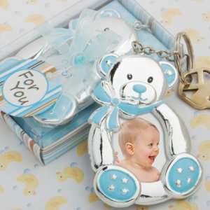 50 Blue Teddy Bear Key Chain Photo Frame Favors 4 Baby  