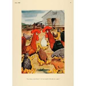  1938 Print Robert Holley Art Farm Roosters Hens Chicks 