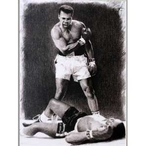  Muhammad Ali vs. Sonny Liston Sketch Portrait, Charcoal 