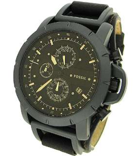 Fossil JR1343 Black Round Dial Black Leather Mens Watch  