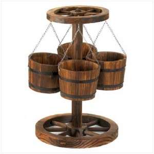 RUSTIC 23 WOOD WAGON WHEEL PLANT FLOWERS PLANTER STAND  
