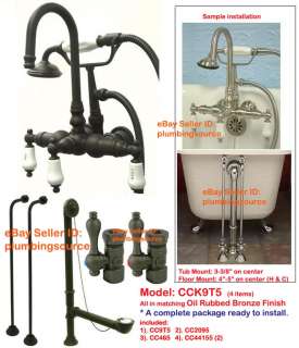 Center Tub Mount ClawFoot Faucet,Supply Lines, Drain, Shut off 