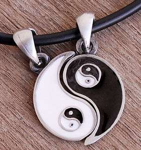 Split Friendship LOVE Yin Yang Pewter Pendant Necklace  