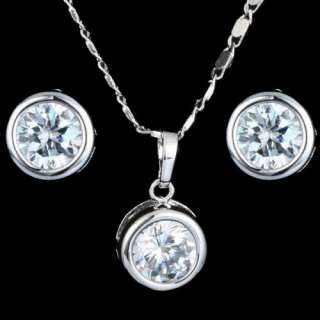 Clear Rhinestone Stud Earring Necklace Set Swarovski Crystal 18k White 