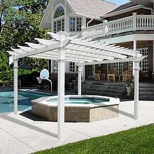   12 Outdoor Backyard Vinyl Pergola w/ Bolt Down Bracket Kit  