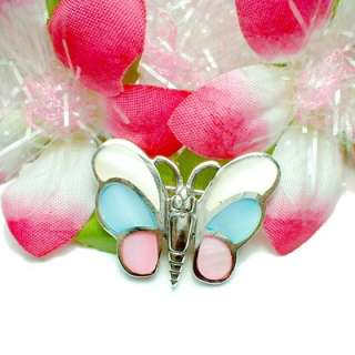 STERLING SILVER MULTICOL MOTHER PEARL BUTTERFLY BROOCH  
