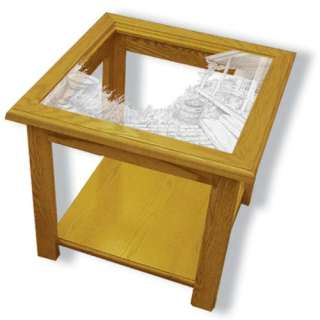 Etched Glass End Table Wildlife  Scenic  Nautical  Pet  Custom 