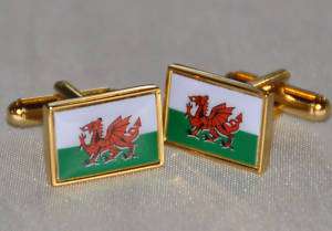 Wales Welsh Cymru Dragon Flag Gold Plated Cufflinks  