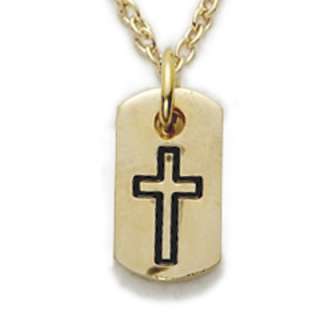Tiny Gold Over Silver Cross Dog Tags Necklace Jewelry  