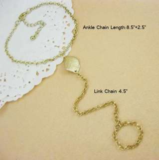 Lovely Antiqued Gold Tone Leaf Toe RING Ankle Chain Linked Bracelet 