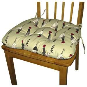  Tufted Four Tack Chair Pad with Ties in Crowing, a Rooster 