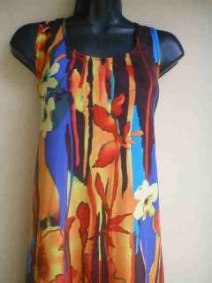 Green, Orange abstract water colour floral Jostar dress  