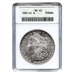  1893 CC Morgan Silver Dollar MS62 ANACS