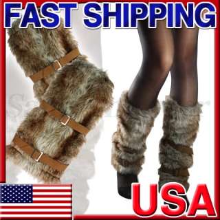   Fur Leg Warm Warmer Winter Socks Boot Cover Muff Legging Strap  