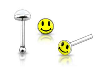 20g 6mm Silver Smiley Face Nose Stud Ring Pin N127  