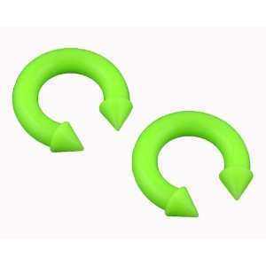    Green Flexible Silicone Spike Horeshoe Ear Gauges   6G Jewelry