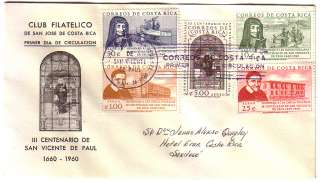 Costa Rica FDC Scott C298/302 Religion St Vincent 1960  