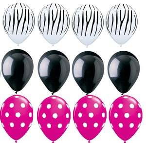 ZEBRA Stripes PRINT Wild Berry Pink Dots 12 Piece Latex Helium Party 