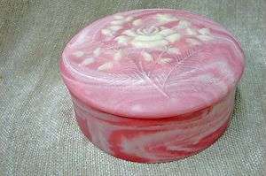 PINK Incolay Vanity Powder Box Jewelry Box SIGNED R. Nemith * ROSE 