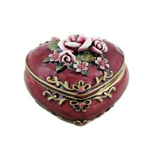   Rose Heart Shaped Trinket Jewelry Box Burgundy Red 3 Inches NEW  
