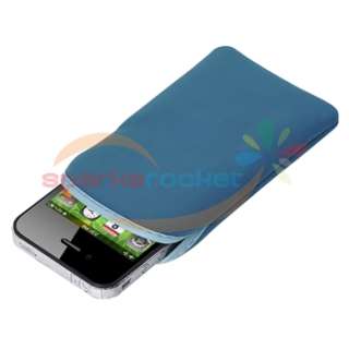 Bumper Rim Frame Rubber Soft Silicone Case+Blue Pocket For iPhone 4 4S 