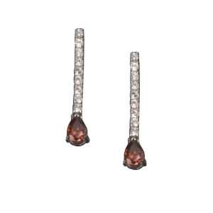   Garnet Long Pear Drop Rhodium Plated (.925) Sterling Silver Earrings