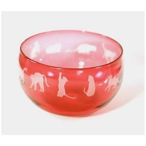  Correia Designer Art Glass, Bowl Ruby Cats