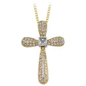  14K Two Tone Gold 2/3 ct. Diamond Cross Pendant with Chain 