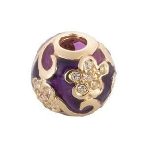   Gold Purple Flower Charm. Fits in Pandora,Trollbead,Chamilia Bracelets