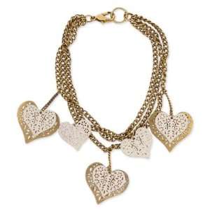  Antiqued Gold Metal Cutout Heart Charm Bracelet Jewelry