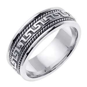  Greek Key Hand Braided Wedding Ring in 14K White Gold (8mm 