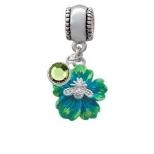  Silver Bee on Green Flower European Charm Bead Hanger with 