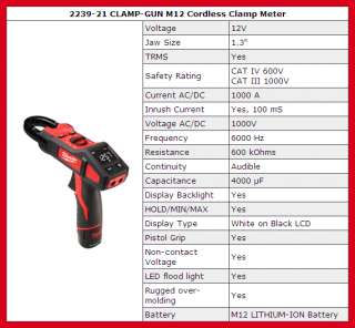Milwaukee 2239 23 12 Volt Clamp Gun Clamp Meter and Screwdriver Combo 