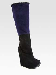 Yves Saint Laurent   Colorblock Suede Knee High Wedge Boots