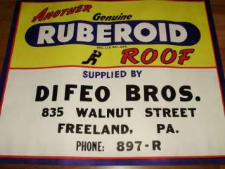 VINTAGE RUBEROID ROOFING DIFEO BROTHERS FREELAND PA SIGN   