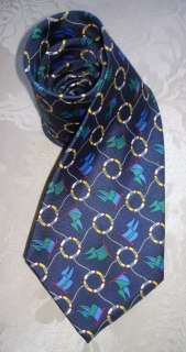 LIBERTY OF LONDON NAUTICAL ROPES FLAGS NAVY BLUE SILK TIE 56 USA 