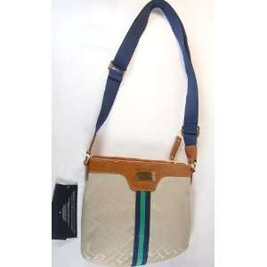   Logo Crossbody Handbag (Beige/brown with Navy/green Stripe) Beauty