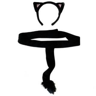  Plush Black Kitty Cat Headband Ears and Tails Costume Set 