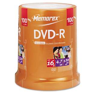 Memorex DVD R Discs, 4.7GB, 16x, Spindle, Silver, 100/Pack, PK 