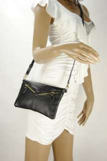   Genuine Leather Mini Handbag Zip Shoulder Purse Wrist Clutch Bag Black