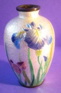 Japanese Sterling Ginbari Enamel Iris Miniature Vase  