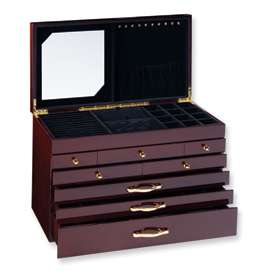 Dark Oak Gloss Gloss Finish 8 Drawer Jewelry Chest Box  